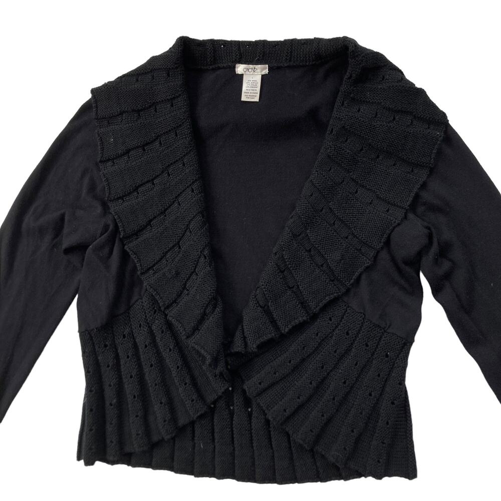 Cache Vintage Y2K Wool Blend Ribbed Cardigan Black Size Large - Picture 2 of 9